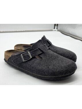 Birkenstock Boston Shoes Womens Size 7.5 Gray Wool Clog Slip On Comfort Damaged